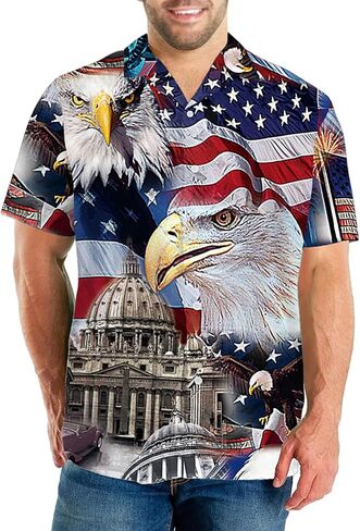 Eciodci Men's American Flag Patriotic Button Down Shirt USA 4th of July Short Sleeve Shirts for Men in Saudi Arabia