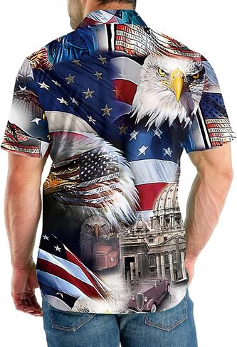 Eciodci Men's American Flag Patriotic Button Down Shirt USA 4th of July Short Sleeve Shirts for Men in Saudi Arabia
