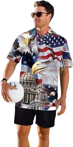 Eciodci Men's American Flag Patriotic Button Down Shirt USA 4th of July Short Sleeve Shirts for Men in Saudi Arabia