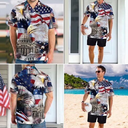 Eciodci Men's American Flag Patriotic Button Down Shirt USA 4th of July Short Sleeve Shirts for Men in Saudi Arabia