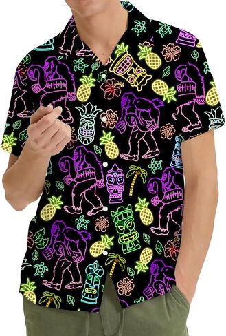 Mens Hawaiian Shirt, Tropical Raccoon Hawaiian Shirt Casual Button Down Holiday Beach Summer Short Sleeve Shirt in Saudi Arabia