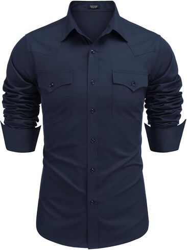 COOFANDY Men's Western Cowboy Shirts Long Sleeve Cotton Casual Button Down Work Shirt with Pockets in Saudi Arabia