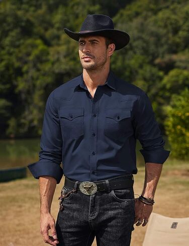 COOFANDY Men's Western Cowboy Shirts Long Sleeve Cotton Casual Button Down Work Shirt with Pockets in Saudi Arabia