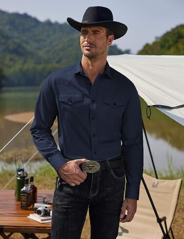 COOFANDY Men's Western Cowboy Shirts Long Sleeve Cotton Casual Button Down Work Shirt with Pockets in Saudi Arabia