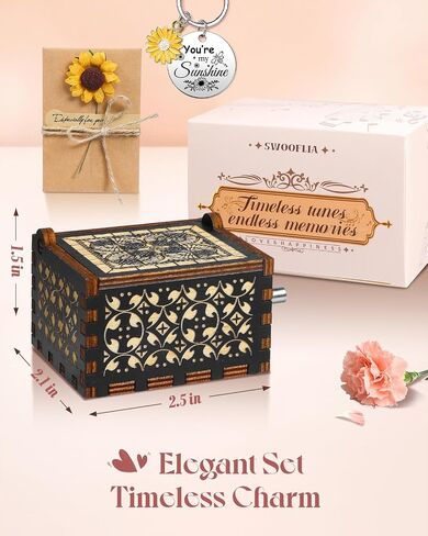 Swooflia You are My Sunshine Wooden Music Box for Mom with Sunflower Greeting Card - Hand Crank Engraved Musical Box Vintage Mechanism Personalized Gifts for Women On Birthday in Kuwait