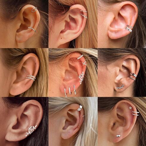 ChicSilver 925 Sterling Silver Ear Cuff Earrings Non Piercing Clip on Cartilage Cuff Earrings for Women (with Gift Box) in Saudi Arabia