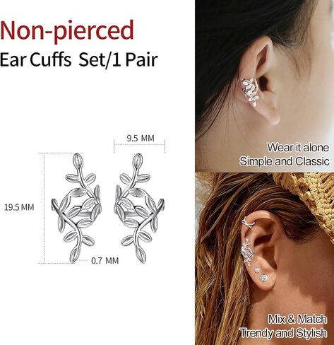 ChicSilver 925 Sterling Silver Ear Cuff Earrings Non Piercing Clip on Cartilage Cuff Earrings for Women (with Gift Box) in Saudi Arabia