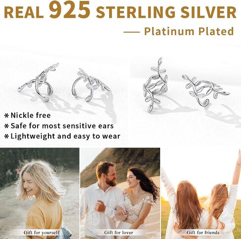 ChicSilver 925 Sterling Silver Ear Cuff Earrings Non Piercing Clip on Cartilage Cuff Earrings for Women (with Gift Box) in Saudi Arabia
