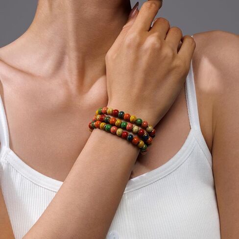 Native American Bracelet for Women Cute Colorful Ceramic Accessories Wrap 3 Row Wide Layered Stackable Beaded Stretch Vintage Funky Jewelry Bohemian Hippie Sweater Necklace for Ladies in Saudi Arabia
