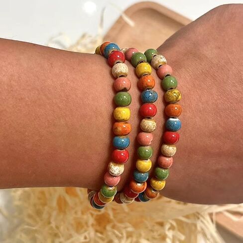 Native American Bracelet for Women Cute Colorful Ceramic Accessories Wrap 3 Row Wide Layered Stackable Beaded Stretch Vintage Funky Jewelry Bohemian Hippie Sweater Necklace for Ladies in Saudi Arabia