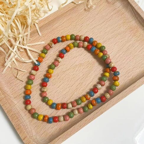 Native American Bracelet for Women Cute Colorful Ceramic Accessories Wrap 3 Row Wide Layered Stackable Beaded Stretch Vintage Funky Jewelry Bohemian Hippie Sweater Necklace for Ladies in Saudi Arabia