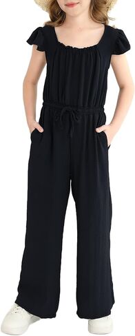 Tween Girls Jumpsuit Teen preppy clothel cap sleeve smocked romprings romper kids jumper summer summer size 8-14 in Saudi Arabia