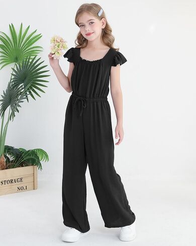 Tween Girls Jumpsuit Teen preppy clothel cap sleeve smocked romprings romper kids jumper summer summer size 8-14 in Saudi Arabia