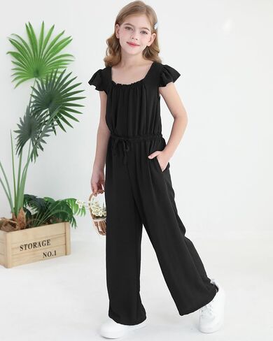 Tween Girls Jumpsuit Teen preppy clothel cap sleeve smocked romprings romper kids jumper summer summer size 8-14 in Saudi Arabia