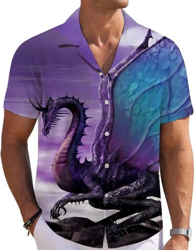Mens Funny Hawaiian Shirts 3D Graphic Button Down Short Sleeve Tropical Holiday Beach Aloha Shirt in Saudi Arabia