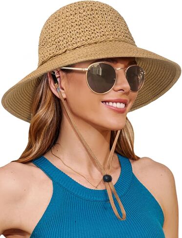 Sun Beach Straw Hats for Women, Summer Packable Crochet Hat, Foldable Wide Brim Straw Bucket Hat in Saudi Arabia