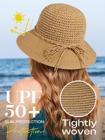 Sun Beach Straw Hats for Women, Summer Packable Crochet Hat, Foldable Wide Brim Straw Bucket Hat in Saudi Arabia