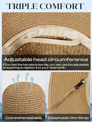 Sun Beach Straw Hats for Women, Summer Packable Crochet Hat, Foldable Wide Brim Straw Bucket Hat in Saudi Arabia