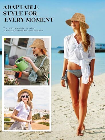 Sun Beach Straw Hats for Women, Summer Packable Crochet Hat, Foldable Wide Brim Straw Bucket Hat in Saudi Arabia