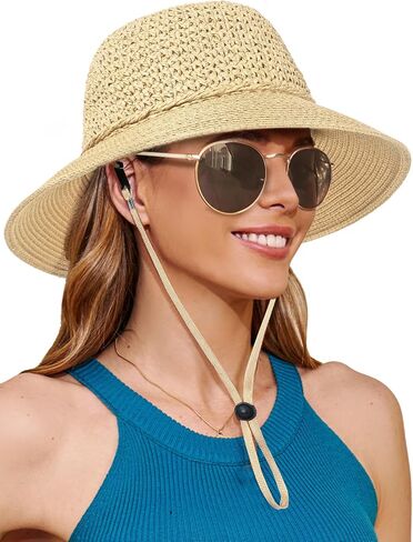 Sun Beach Straw Hats for Women, Summer Packable Crochet Hat, Foldable Wide Brim Straw Bucket Hat in Saudi Arabia