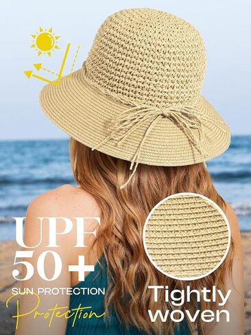Sun Beach Straw Hats for Women, Summer Packable Crochet Hat, Foldable Wide Brim Straw Bucket Hat in Saudi Arabia