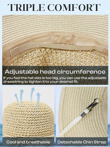 Sun Beach Straw Hats for Women, Summer Packable Crochet Hat, Foldable Wide Brim Straw Bucket Hat in Saudi Arabia