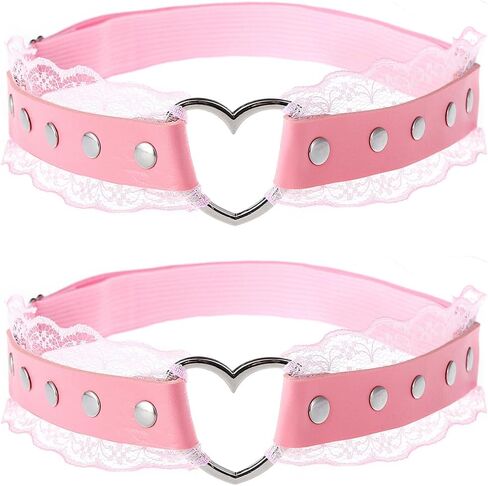 FM FM42 Plus Size 20.28"-30.03" Multicolor PU Simulated Leather Rivets Love Heart Ring Lace Elastic Garter, Pack of 2 PCs in Saudi Arabia