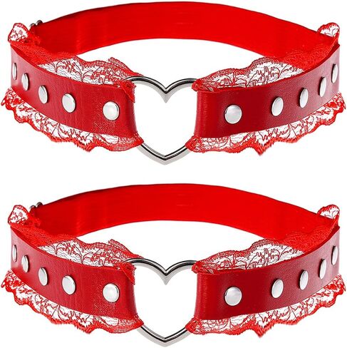 FM FM42 Plus Size 20.28"-30.03" Multicolor PU Simulated Leather Rivets Love Heart Ring Lace Elastic Garter, Pack of 2 PCs in Saudi Arabia