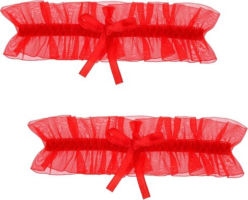 2 PCS Lace Carter ، حزام رابير أحمر مرنة الزفاف رباط القوس ساق الساق لربطات الفخذ تمتد لعروس الزفاف للنساء الحفلات PROM (الأحمر) in Saudi Arabia