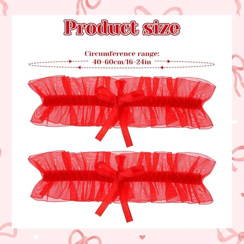 2 PCS Lace Carter ، حزام رابير أحمر مرنة الزفاف رباط القوس ساق الساق لربطات الفخذ تمتد لعروس الزفاف للنساء الحفلات PROM (الأحمر) in Saudi Arabia