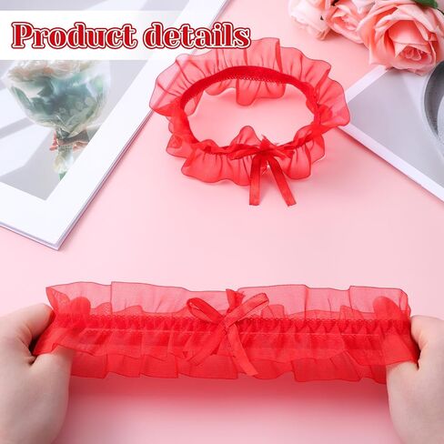 2 PCS Lace Carter ، حزام رابير أحمر مرنة الزفاف رباط القوس ساق الساق لربطات الفخذ تمتد لعروس الزفاف للنساء الحفلات PROM (الأحمر) in Saudi Arabia