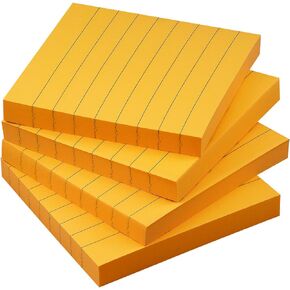 Lined Sticky Notes 3x3 Sticky Notes with Lines Self-Stick Notes Bright Color 4 Pads 90 Sheets/Pad (Blue)