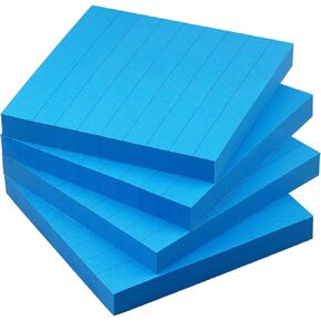 Lined Sticky Notes 3x3 Sticky Notes with Lines Self-Stick Notes Bright Color 4 Pads 90 Sheets/Pad (Blue)