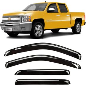 Side Window Visors Vent Guard Shade for 07-13 Chevy Silverado & GMC Sierra 1500, 07-14 Silverado & Sierra 2500HD 3500HD Crew Cab Pickup Wind Deflectors Sun Rain Guards Smoke, 4pcs