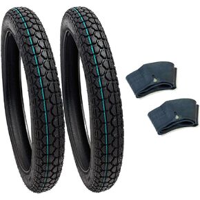 MMG Tires Set Front 2.50-16 and Rear 2.75-16 with Inner Tubes Street Dual Purpose for Motorcycles