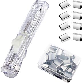 Push Stapler, Binder Clips Paper Clamps Desktop Stapler w/ 50pcs Reusable Stainless Steel Refill Clips 40 Sheet Capacity, Clamp Clip Dispenser for Office Document School Supplies (Black)