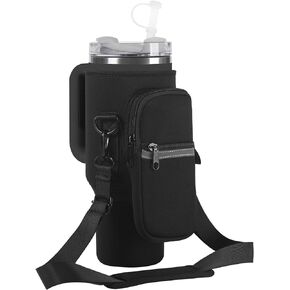 Water Bottle Holder with Strap for Stanley 40oz Tumbler with Handle, Water Bottle Carrier Sling Bag with Phone Pocket, Tumbler Accessories for Stanley, Water Bottle Sleeve for Walking Hiking