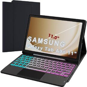 for Samsung Galaxy Tab A9+ A9 Plus 11" Keyboard Case: 3 Zone 7 Colors Backlit Trackpad Keyboard for 11 inch Galaxy Tab A9 Plus A9+ 2023 - Detachable Smart Touchpad Wireless Keyboard Folio Tablet Cover