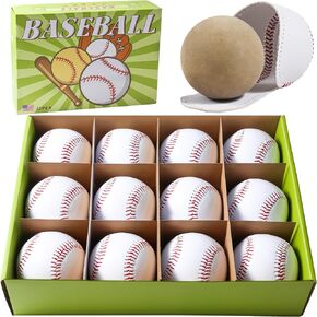 12 Pack Standard Size T-Ball Training Baseballs - Youth Baseball Practice Balls, Rubber Filling - 100% Faux Leather Soft Baseballs for Kids - High School Baseballs Bulk