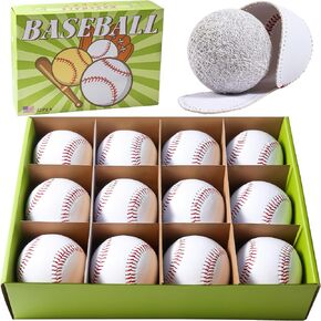12 Pack Standard Size Adult Baseballs - 9 inch Unmarked & Leather Covered Training Ball Practice Baseball for League Play, Pitching, Hitting, Batting, Fielding, Autograph