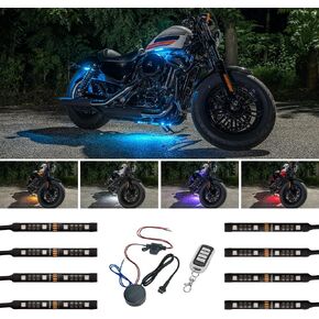 LEDGlow 8pc Advanced Million Color Mini LED Motorcycle Accent Underlow Light Kit - 15 Solid Colors - 6 Patterns - 4" Multi-Color Flexible Strips - Includes Waterproof Control Box & Wireless Remote