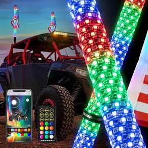 2 قطعة 3FT LED أضواء السوط مع بلوتوث وجهاز التحكم عن بعد 360 درجة دوامة مطاردة الطرق الوعرة تحذير مضاءة هوائي الرقص السياط جنبا إلى جنب in Kuwait