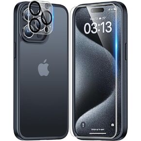 TAURI 5 in 1 for iPhone 15 Pro Max Case Black, [Military-Grade Drop Protection] Slim Shockproof Phone Lanyard Case 6.7 inch