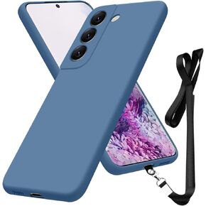 Compatible with Samsung Galaxy S21 Case 6.2 inch,Soft Touch Silicone Full-Body Protective Case,Neck Lanyard Strap,Non-Yellowing Dropproof Protective Phone Cover Slim Thin,Blue(1-112)