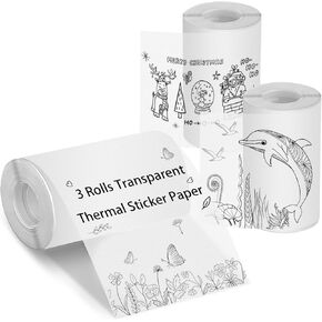 Transparent Self-Adhesive Thermal Paper, Glossy Thermal Printer Paper for Mini Portable Printer, 57mm X 2.8m, Diameter 30mm, 3-Rolls Thermal Labels for Most Pocket Printer