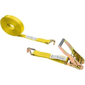 11-182 2in. x 27ft. Heavy Duty 10,000 LBS Capacity Ratcheting Tie Down with Double R15 J-Hook, Yellow