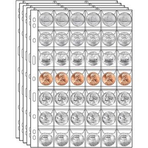 840 Pockets Coin Pages, 20 Sheets Pocket Inserts Collecting Sleeves for Coin, Coin Collection Storage Supplies, Coin Collection Pocket Pages for Penny, Nickel, Dime, Cent, Quarter (42 Pockets)