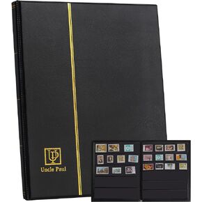 120 Pockets Stamp Album - Mixed Sizes Double-side Pages Artificial Leather Postage Stamp Holder Storage Book for Currency Banknotes Paper Folding Money Bills Documents Collection Black AS03MX1BK