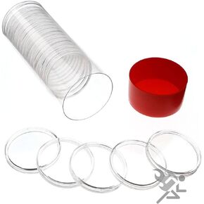 Capsule Tube & 20 Air-Tite H39 Direct Fit Coin Capsules for 1oz Silver Rounds (Red Lid) by OnFireGuy