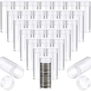 30 Pieces Coin Storage Tube Quarter Tubes Clear Coin Penny Tube Plastic Coin Holders Coin Container with Screw Lid Containers for Coins Collection Supplies (3 x 1 Inch)
